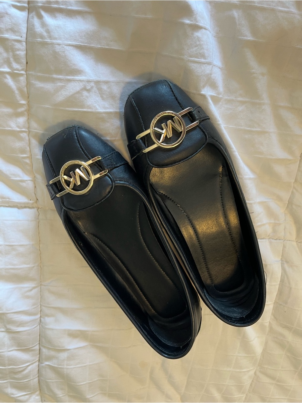 Michael Kors Black Leather Logo Ballet Flats